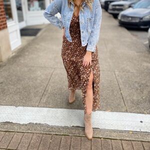 Lush Floral Long Sleeve Dress in Brown and Cream